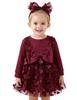 AGQT Baby Girl Christmas Dress Princess Tutu Dress 3D Butterfly Long Sleeve Knit Tulle Outfit Set with Headband for Birthday Wedding Holiday Photo Wine Red 6-9 M view 1