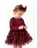 AGQT Baby Girl Christmas Dress Princess Tutu Dress 3D Butterfly Long Sleeve Knit Tulle Outfit Set with Headband for Birthday Wedding Holiday Photo Wine Red 6-9 M view 2