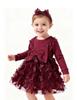 AGQT Baby Girl Christmas Dress Princess Tutu Dress 3D Butterfly Long Sleeve Knit Tulle Outfit Set with Headband for Birthday Wedding Holiday Photo Wine Red 6-9 M view 4