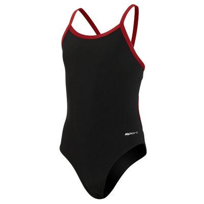 Sporti Athletic One Piece Swimsuit for Girls  Durable Lycra Xtra Life Swimwear, Comfortable Fit, Full Coverage Competition Bathing Suit for Swim Team and Training Sessions - Black/Maroon - 22