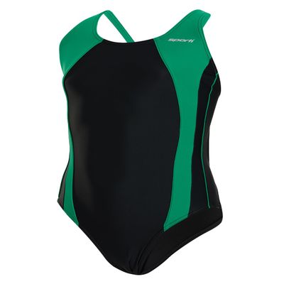 Sporti Athletic One Piece Swimsuit for Girls | Durable Training Swimwear with Wide Straps, Comfortable Coverage, UPF 50+ | Great for Swim Team & Competitive Swimming - Black/Green - 24