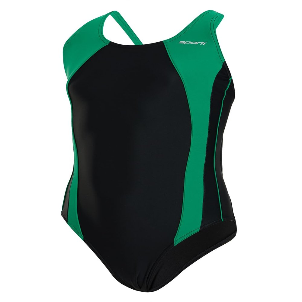 Sporti Athletic One Piece Swimsuit for Girls | Durable Training Swimwear with Wide Straps, Comfortable Coverage, UPF 50+ | Great for Swim Team & Competitive Swimming - Black/Green - 24