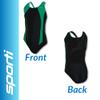 Sporti Athletic One Piece Swimsuit for Girls | Durable Training Swimwear with Wide Straps, Comfortable Coverage, UPF 50+ | Great for Swim Team & Competitive Swimming - Black/Green - 24 view 2