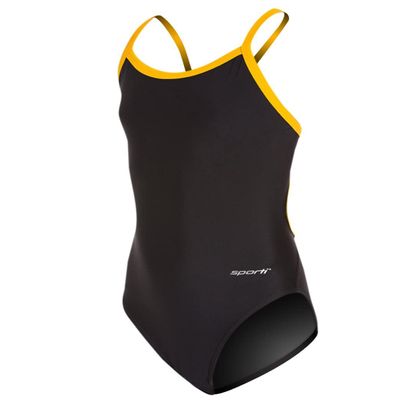 Sporti Athletic One Piece Swimsuit for Girls  Durable Lycra Xtra Life Swimwear, Comfortable Fit, Full Coverage Competition Bathing Suit for Swim Team and Training Sessions - Black/Gold - 22