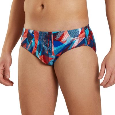Sporti Boys Swim Briefs Athletic Swimwear  Vibrant Catalyst Print, Lycra Xtra Life 4-Way Stretch, Chlorine & UPF 50+ Resistant, Competition Training Swimsuit - Red/White/Blue - 24