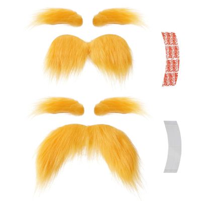 woxafo 2 PCS Yellow Mustache and Eyebrows with Spare Tape, 2 Novelty Realistic Yellow Fake Mustache Beard and Eyebrows for Adults, Halloween Cosplay Costume Party Favors