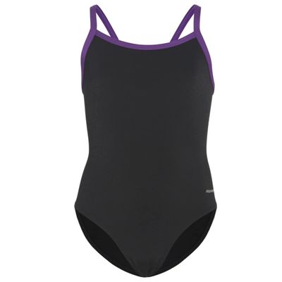 Sporti HydroLast Athletic One Piece Swimsuit for Girl Chlorine Resistant Training Suit, 4-Way Stretch, Thin Strap V-Back, UPF 50+ for Swim Team Athletes - Black/Bright Purple - 22
