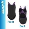 Sporti HydroLast Athletic One Piece Swimsuit for Girl Chlorine Resistant Training Suit, 4-Way Stretch, Thin Strap V-Back, UPF 50+ for Swim Team Athletes - Black/Bright Purple - 22 view 2