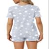 RUBZOOF Women's Short Sleeve Pajama Sets with Pockets Casual V Neck White Star Print 2 Piece Lounge Sets Light Grey S view 2