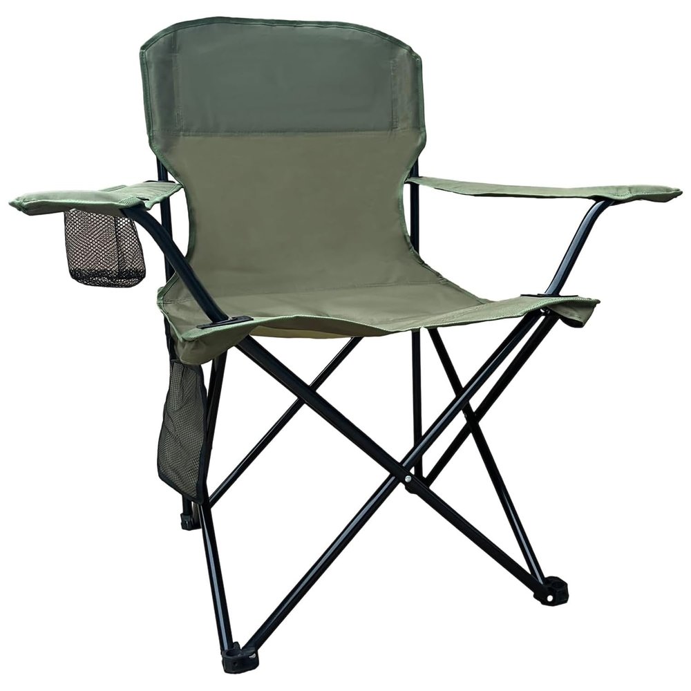 SAILARY Folding Camping Collapsible Chairs Heavy Duty Lawn Chair with Cooler Bag, Storage Pocket, Waterproof Bag Outdoor Arm Chair, Supports 225LBS, Green