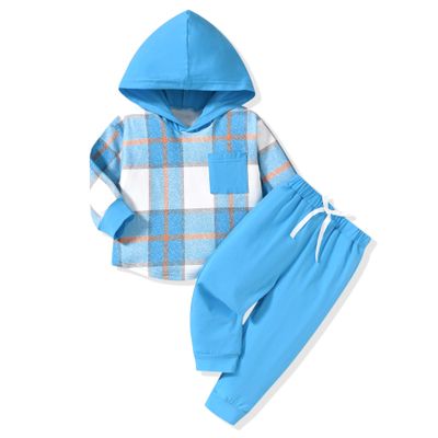 HINTINA 3T Toddler Little Boy Plaid Sweatsuit Hoodie Outfits Long Sleeve Hooded Sweatshirt Hoodie Fall Winter Clothes Spring Clothing Set 3-4T Years