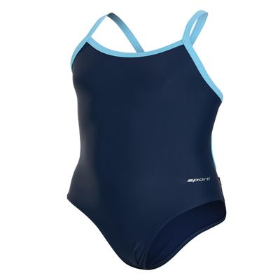 Sporti Athletic One Piece Swimsuit for Girls  Durable Lycra Xtra Life Swimwear, Comfortable Fit, Full Coverage Competition Bathing Suit for Swim Team and Training Sessions - Navy/Light Blue - 24