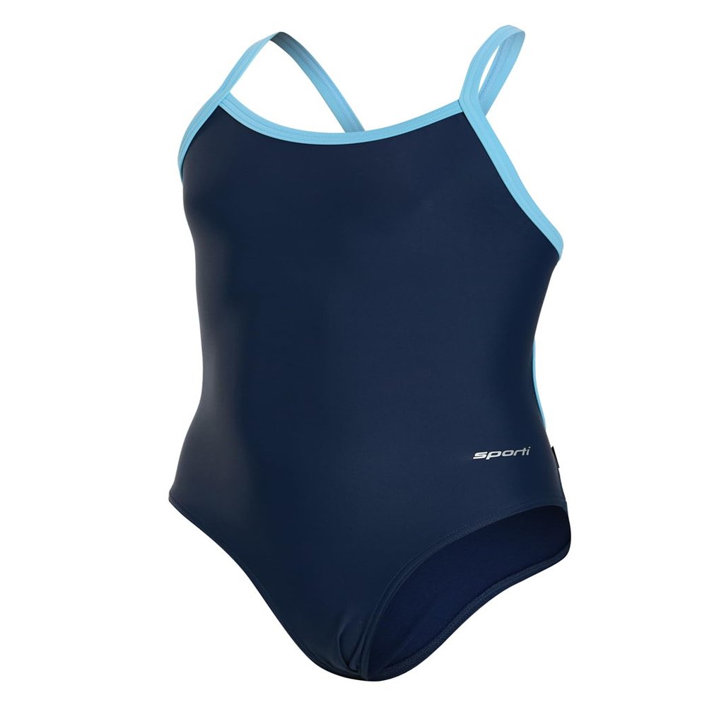 Sporti Athletic One Piece Swimsuit for Girls  Durable Lycra Xtra Life Swimwear, Comfortable Fit, Full Coverage Competition Bathing Suit for Swim Team and Training Sessions - Navy/Light Blue - 24