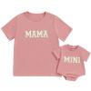 Winioder Mama and Mini Shirts Letter Print Short Sleeve Pullover Tops Mommy and Me Matching Outfits Baby Summer Clothes(Women,Matching Pink,S) view 1