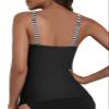 Hilor Women's Tankini with Underwire Bra Support Retro Ruched Slimming Bathing Suit Top Tummy Control Swimsuit Top Black&White Stripes 10 view 4