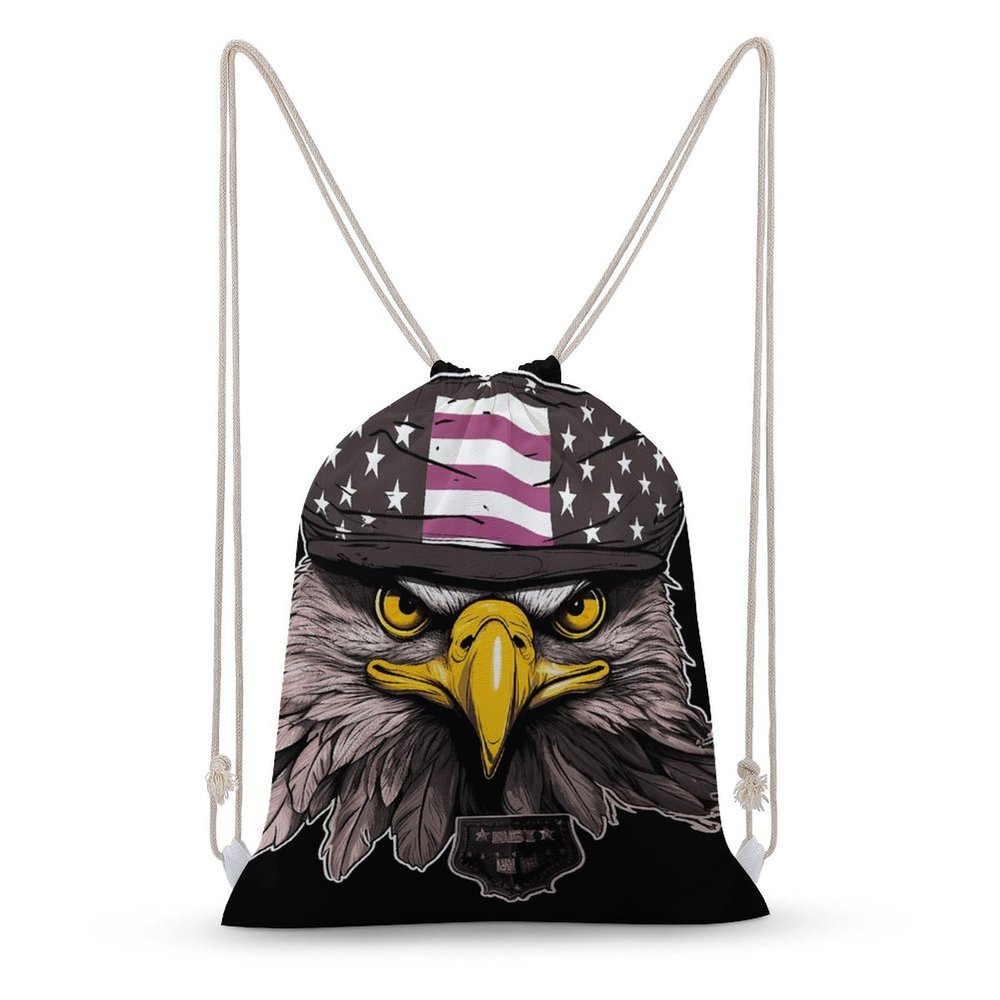 DJUETRUI Drawstring Bags Drawstring Backpack US Army Cool American Flag Eagle Sports Gym Bag for Women Men Sports Sackpack