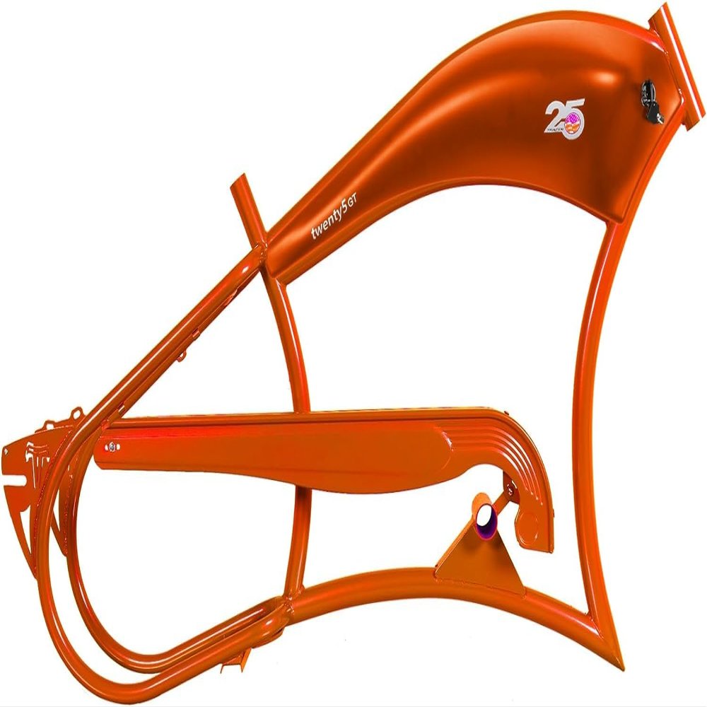 MICARGI Twenty5 Stretch Cruiser Bike Frame,26-in Steel Frame with Bike Chain Suitable for Lowrider Bike, Chopper Bike, and Electric Bike Conversion (Orange)