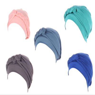 Chemo Headwear Women Pre Tied Headwrap Turban Stretch Knot Front Beanie Hat, Cream, one size fits most