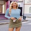 Ekouaer Women's Long Sleeve Henley Shirts Button Ribbed Knit Tops Basic Layering Slim Fit Soft Thermal Underwear Tops Light Blue XL view 3