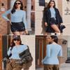 Ekouaer Women's Long Sleeve Henley Shirts Button Ribbed Knit Tops Basic Layering Slim Fit Soft Thermal Underwear Tops Light Blue XL view 4
