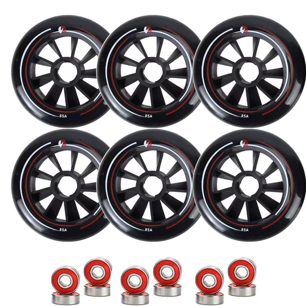 GXBHSP 3-Pack 6-Pack Speed Skating Inline Wheels 90mm 100mm 110mm Inline Skate Wheels with ABEC-9 Bearings 85A Inline Skate Replacement Wheels Big wheels Training (black,6)