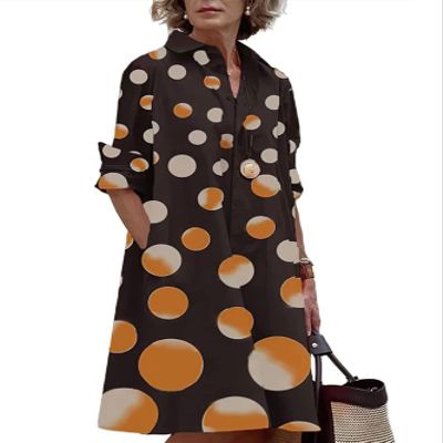 V Neck Lapel Casual Flowy Midi Dress Button Down Loose Shirt Midi Casual Long Midi Dresses for Womens with Pockets Plus Size