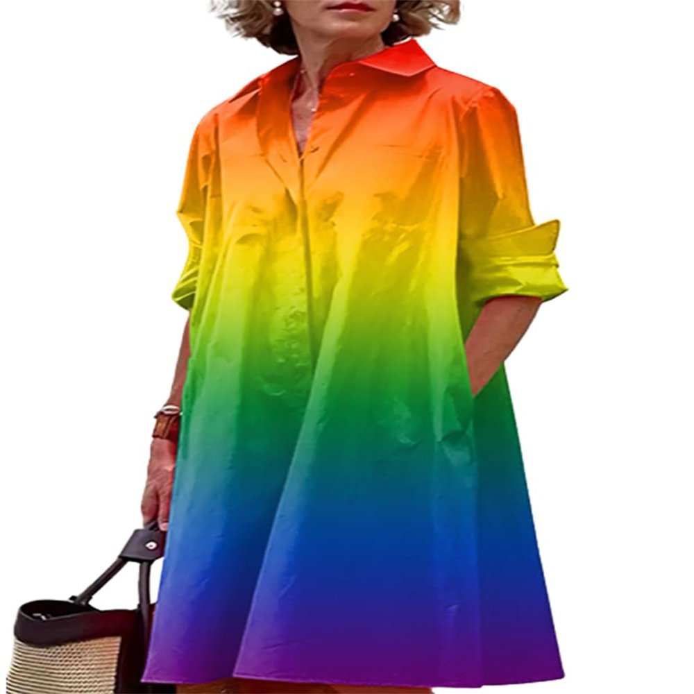 Zhyaj Shirt Midi Dresses for Womens Lapel Front Button Down Loose Long Dress V Neck Casual Flowy 2024 Summer Midi Dress with Pockets