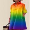 Zhyaj Shirt Midi Dresses for Womens Lapel Front Button Down Loose Long Dress V Neck Casual Flowy 2024 Summer Midi Dress with Pockets view 3