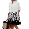 V Neck Lapel Casual Flowy Midi Dress Button Down Loose Shirt Midi Casual Long Midi Dresses for Womens with Pockets Plus Size view 1