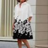 V Neck Lapel Casual Flowy Midi Dress Button Down Loose Shirt Midi Casual Long Midi Dresses for Womens with Pockets Plus Size view 2