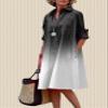 Women's Shirt Midi Dresses V Neck Casual Flowy Long Dress Lapel Front Button Down Loose Summer Midi Dress with Pockets view 3