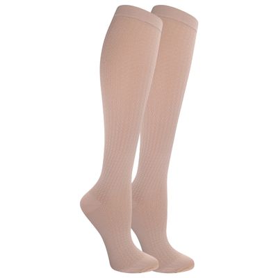 Dr. Scholl's Women's Graduated Compression Houndstooth Pattern Knee High Socks 2 Pair Pack, Beige, Fits Women's shoe size 4-10