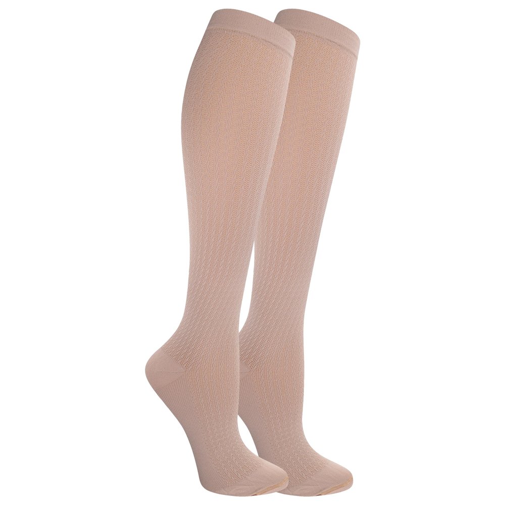 Dr. Scholl's Women's Graduated Compression Houndstooth Pattern Knee High Socks 2 Pair Pack, Beige, Fits Women's shoe size 4-10