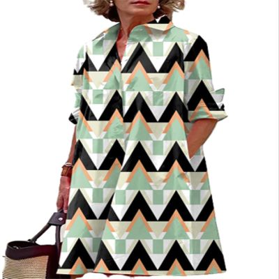Women's Shirt Midi Dresses V Neck Casual Flowy Long Dress Lapel Front Button Down Loose Summer Midi Dress with Pockets E Green