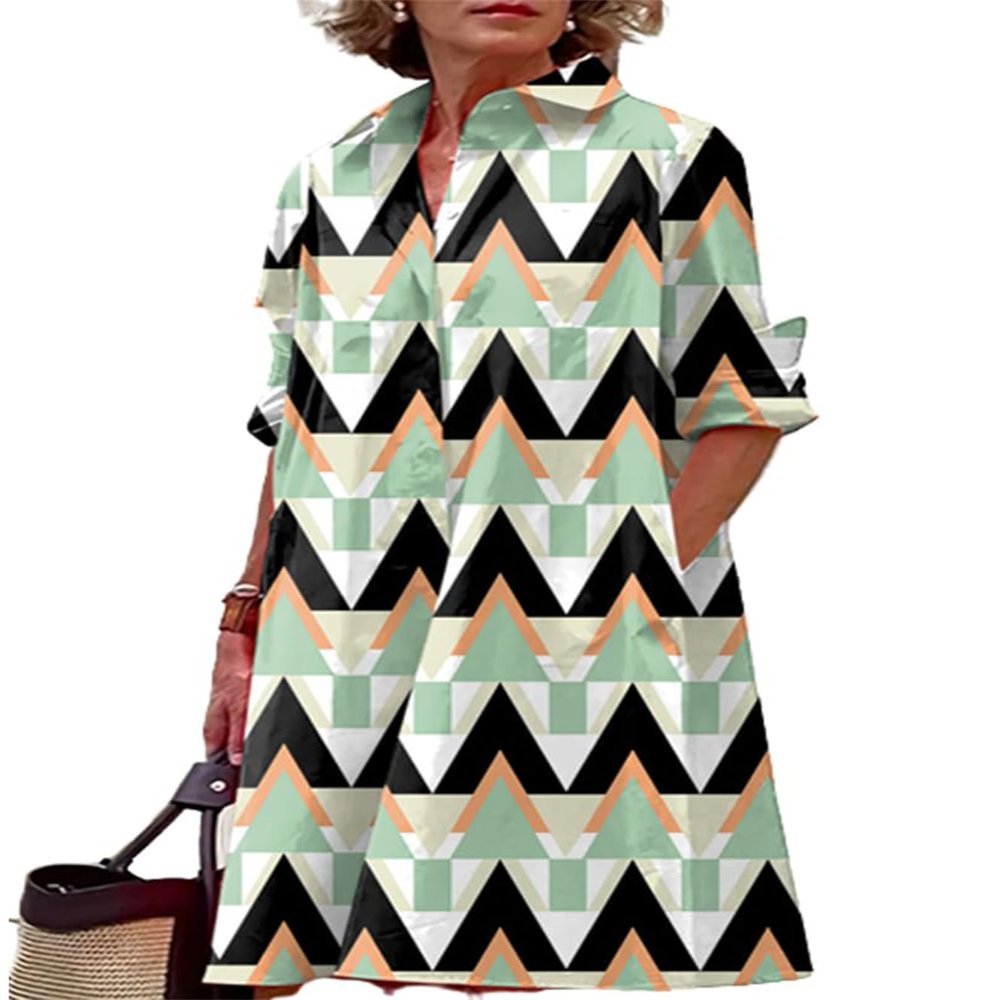 Women's Shirt Midi Dresses V Neck Casual Flowy Long Dress Lapel Front Button Down Loose Summer Midi Dress with Pockets E Green