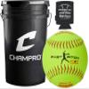 CHAMPRO CSB5DYN Durahide Cover 12" NFHS Game Softballs in a Black Bucket  18 Balls and one Rods Can Sleeve Included. view 1