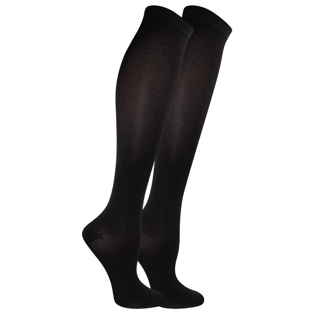 Dr. Scholl's Women's Graduated Compression Solid Pattern Knee High Socks 2 Pair Pack, Black, Fits Women's shoe size 4-10