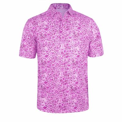 Monterey Club Men's Small Tile Print Tailored Collar Short Sleeve Polo Shirt #3514 (Raspberry/Cotton Candy, X-Large)
