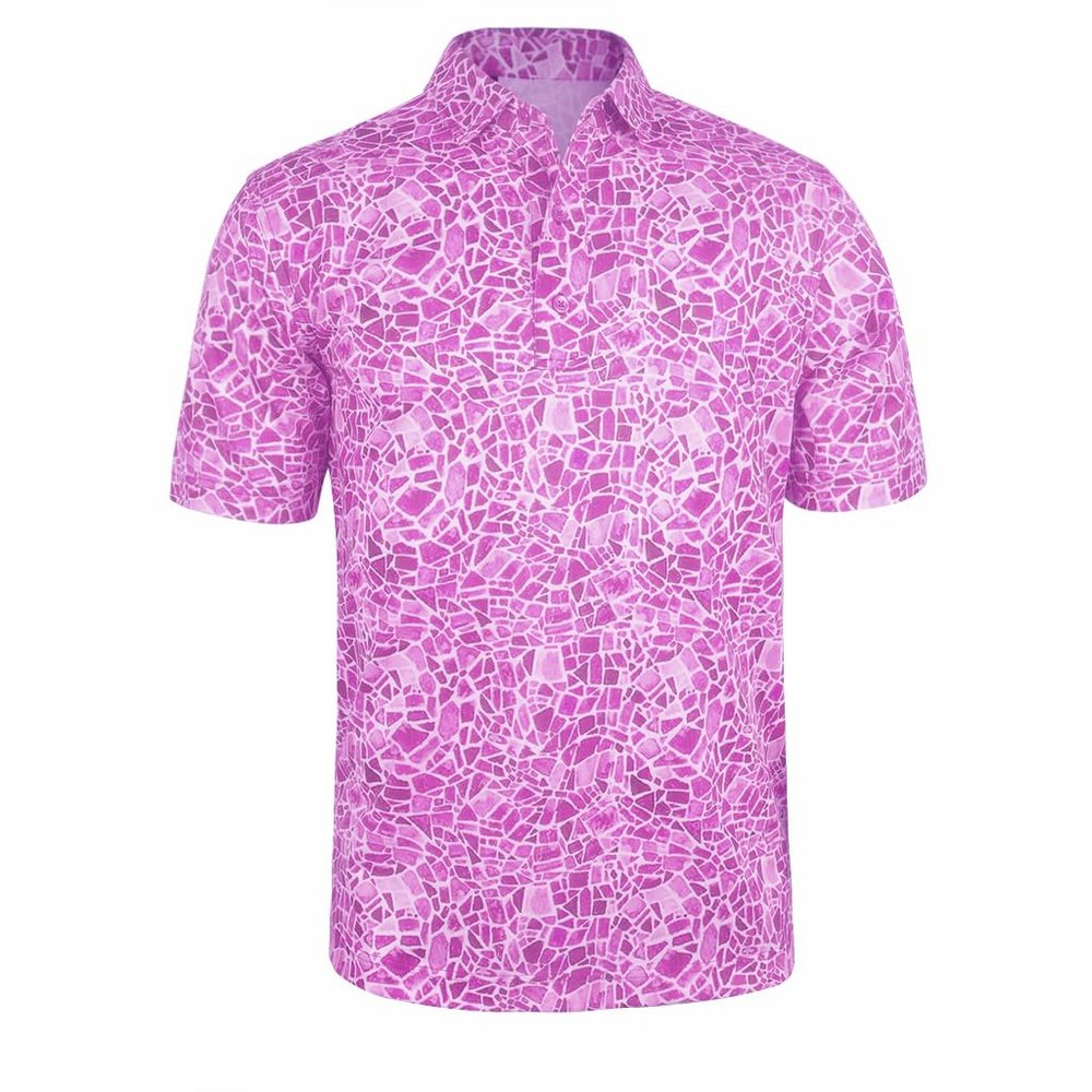 Monterey Club Men's Small Tile Print Tailored Collar Short Sleeve Polo Shirt #3514 (Raspberry/Cotton Candy, X-Large)