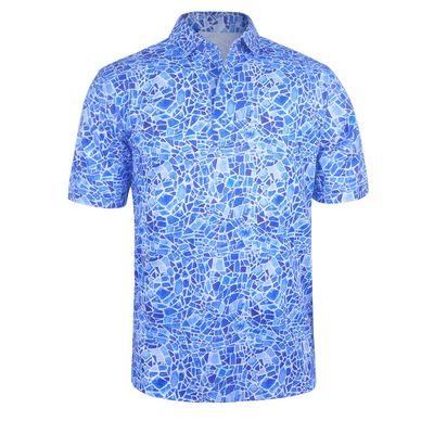 Monterey Club Men's Small Tile Print Tailored Collar Short Sleeve Polo Shirt #3514 (Kalvin Blue/Clear Blue, 3X-Large)