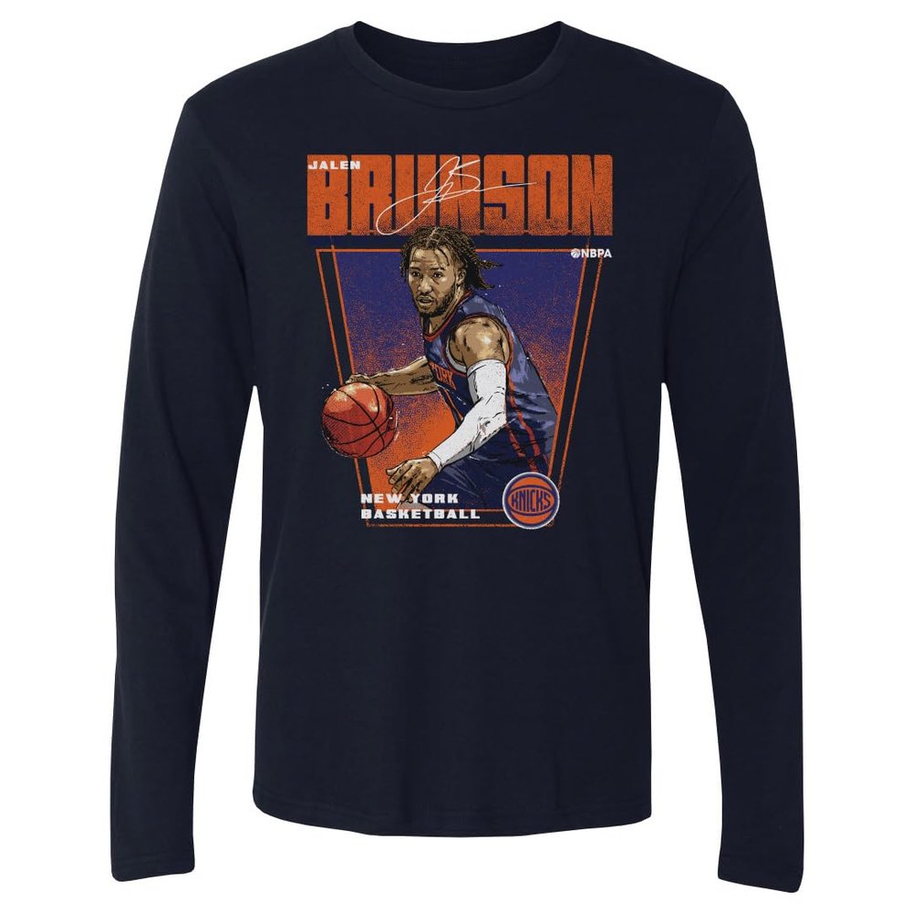 500 LEVEL Jalen Brunson New York Knicks Premiere Long Sleeve Shirt (Navy, XX-Large)