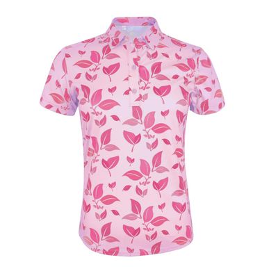 Monterey Club Women's Blossom Print Tailored Collar Short Sleeve Polo Shirt #4518 (Cotton Candy/Raspberry, X-Large)