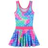 Girls Swimsuit One Piece UPF 50+ Floral Skirted Bathing Suit Modest Beach Swim Dress S349_CyanPinkScale_140/146 view 2