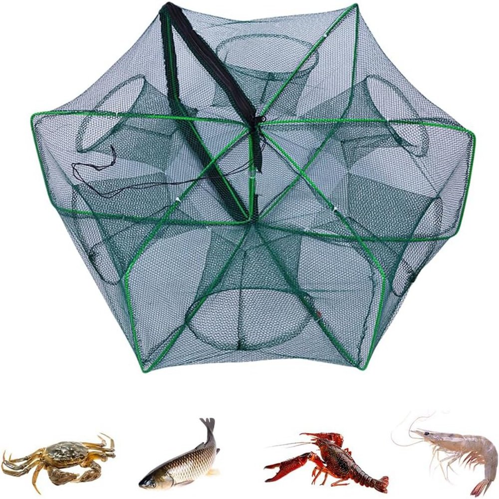 2025 New The Magic Foldable Fishing Trap, The Fishing Trap Fishing Kit Fishing Net, Auto-Foldable Strengthened Fishing Trap Net, for Fish Crawfish Crab (6 Holes25 * 60cm)