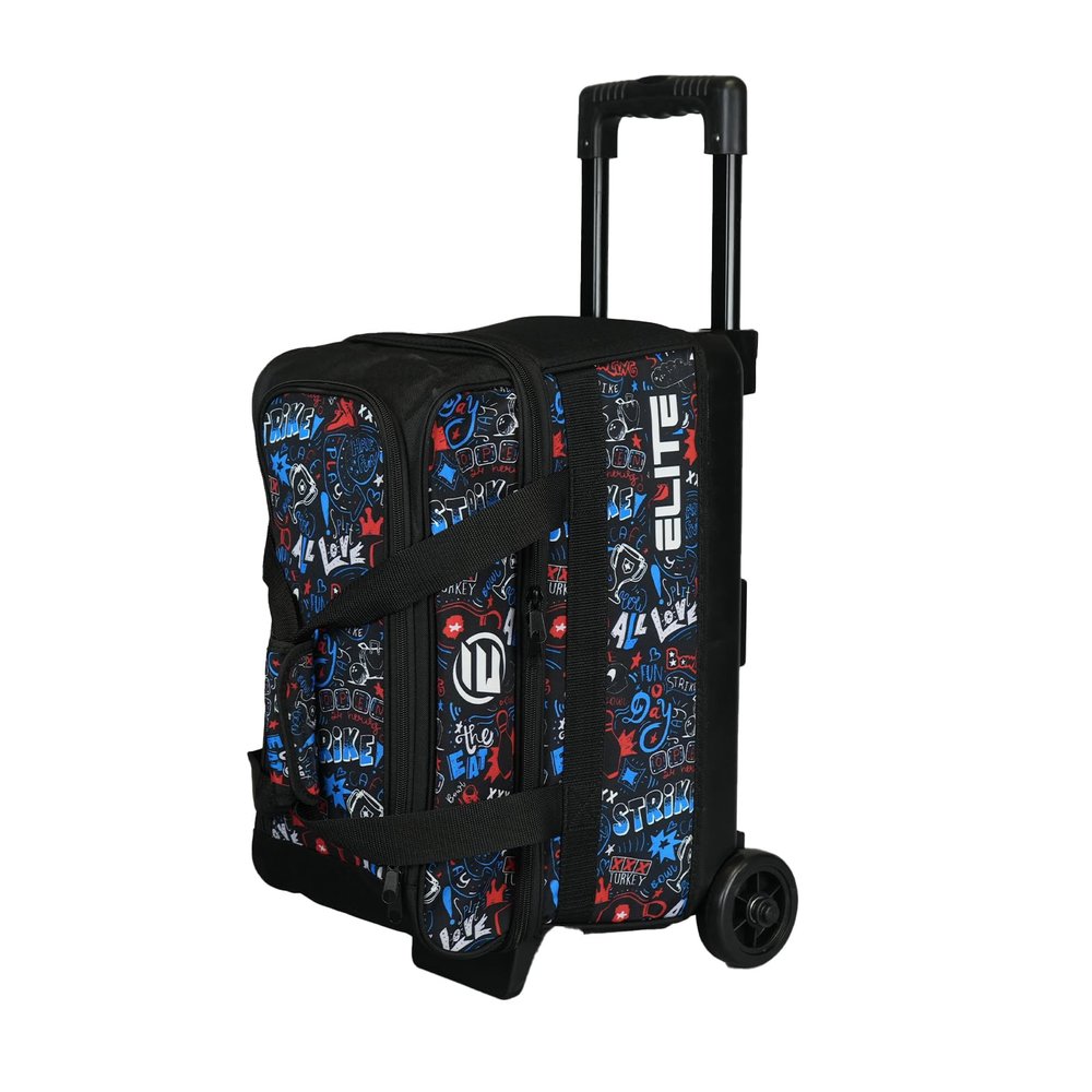 ELITE Basic Double Roller Bowling Ball Bag With Rolling Wheels | Stylish Graffiti-Style Design | Durable Bowling Bags With Ample Storage | Double Bowling Ball Bag (Bowling Graffiti)