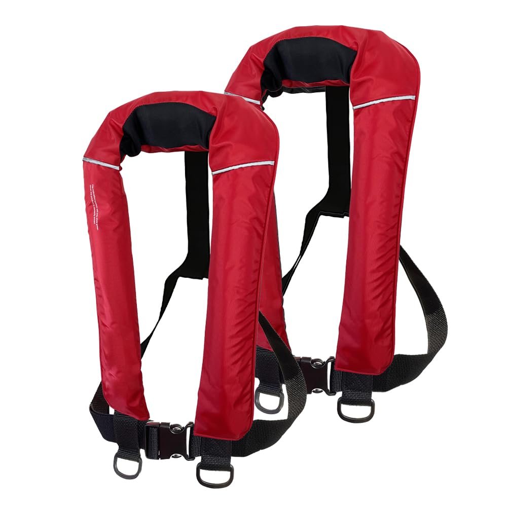 2Pcs/Pack USCG Type V Approved Automatic Inflatable Life Jacket Vest with 33gram Cartridge for Adult (Red x2)