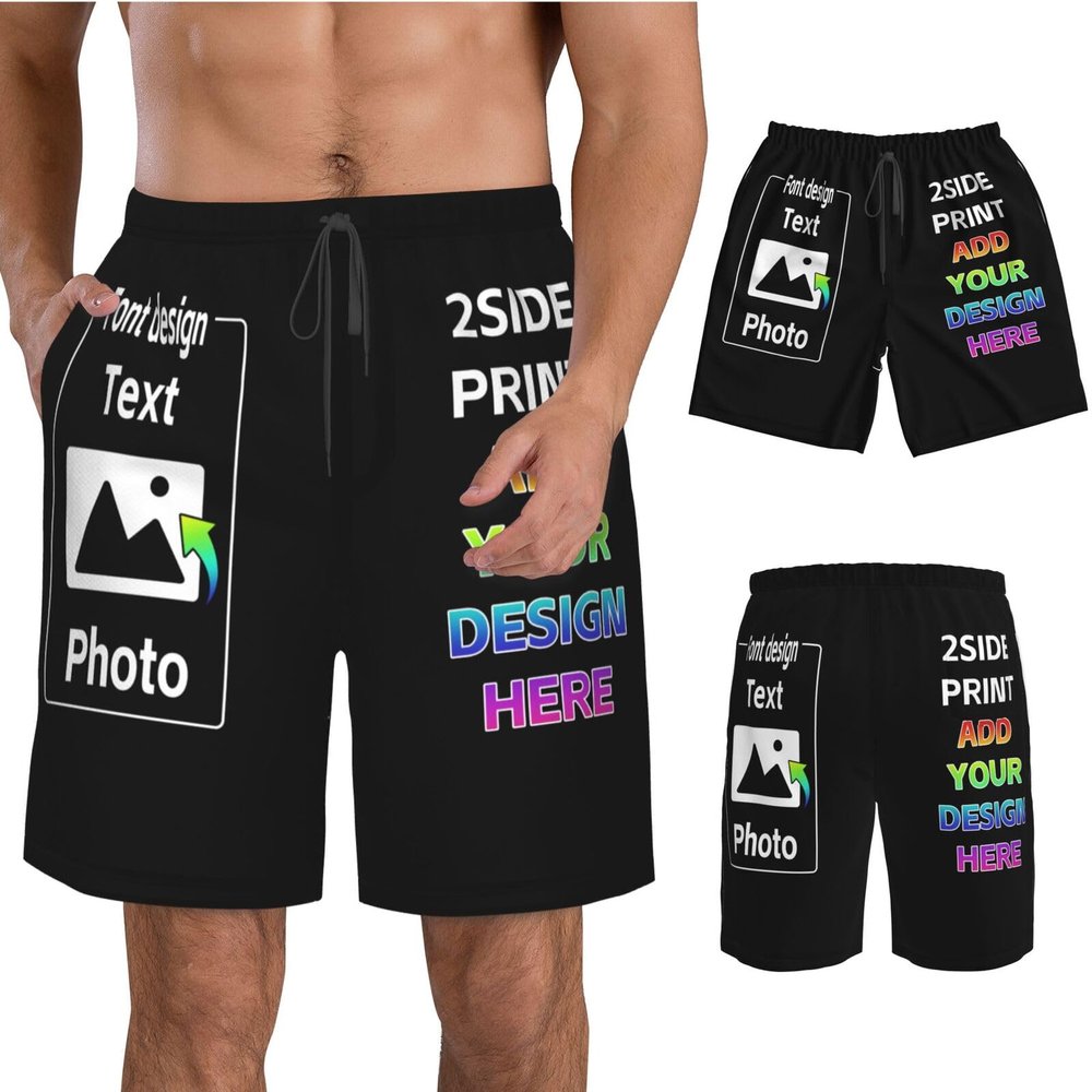 NineFit Basics Custom Sports shorts Personalized Beach Shorts with Text Photo Logo Custom Swim Shorts Design Your own Casual shorts S Black