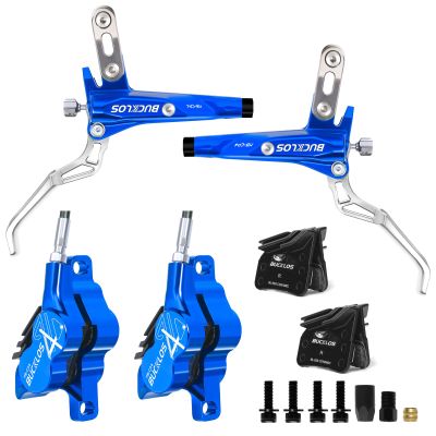 BUCKLOS MTB Hydraulic Disc Brake Set 4 Pistons Front 850mm and Rear 1550mm Hydraulic Brakes with Aluminum Alloy Lever with Caliper Ceramic Brake Pad Fit Mountain Bike,Ebike,Fat Bike HB-CP4 (Pre-Bled)