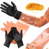SUNXIZ 36 Pairs Field Dressing Gloves Deer Gutting Hunting Cleaning Mittens Accessory Kit Include Disposable Arm Gloves and Short Nitrile Gloves Combo with Rubber Bands Black Orange view 1