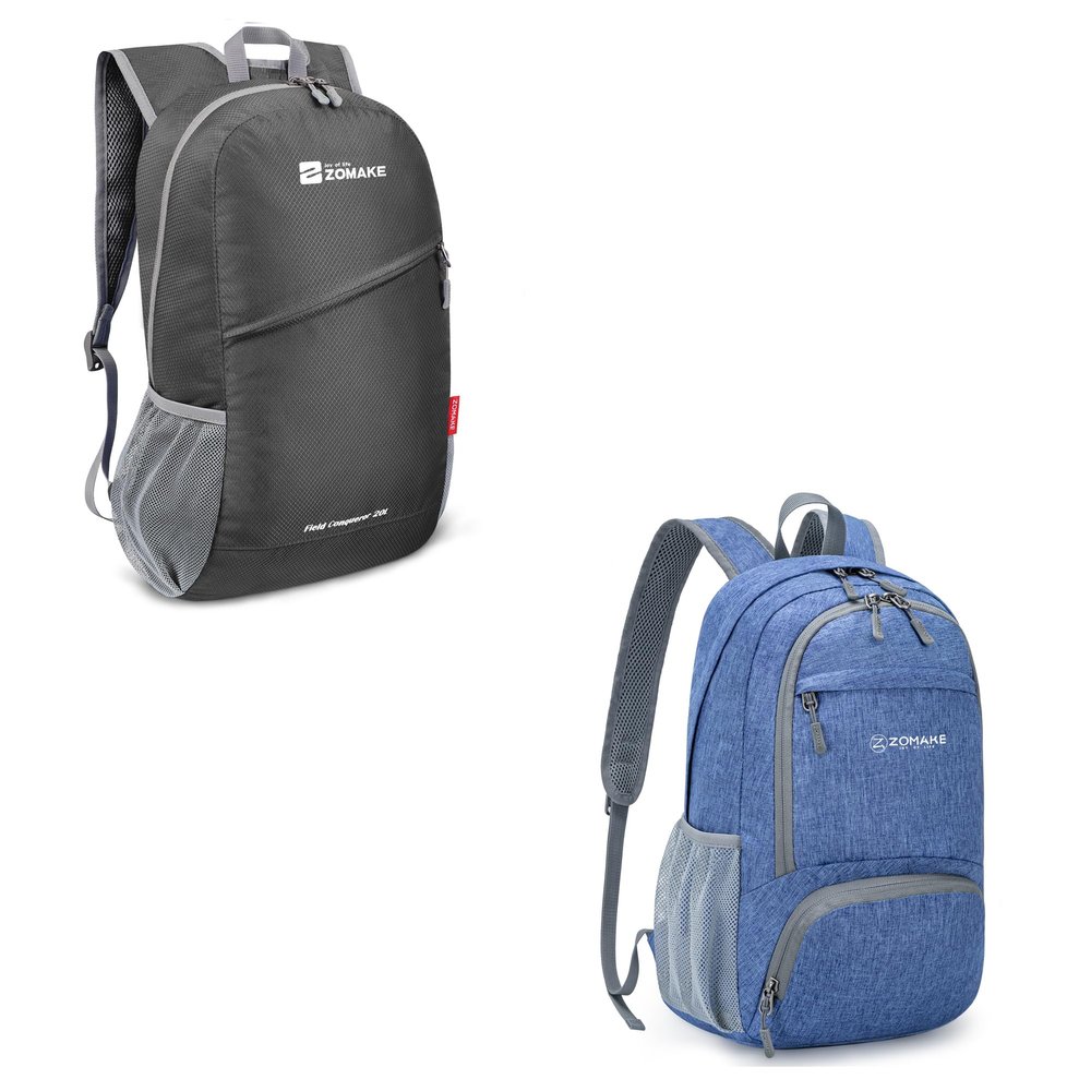 ZOMAKE Lightweight Packable Backpack 20L - Foldable Backpack Small Daypack Hiking Backpack Water-Resistant Day Bag for Travel - Medium Grey&Dark Blue